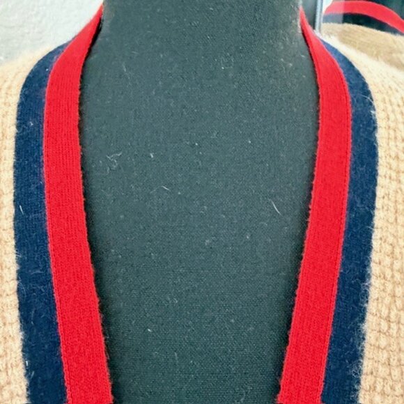 J Crew Cashmere Waffle Knit Cardigan Sweater Camel Tan Striped XS - Picture 11 of 14